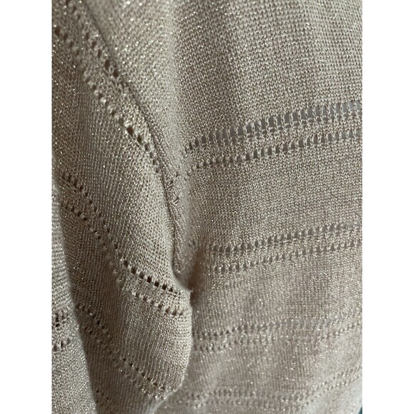 GUESS Vesper High Low Stripe Sweater Pullover Knit Top Metallic Rose Gold XS - Picture 13 of 16